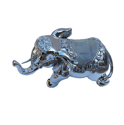 Ambrose Delightfully Extravagant Chrome Plated Elephant With Embedded Stone Saddle (12" X 6"W X 7. 5"H)