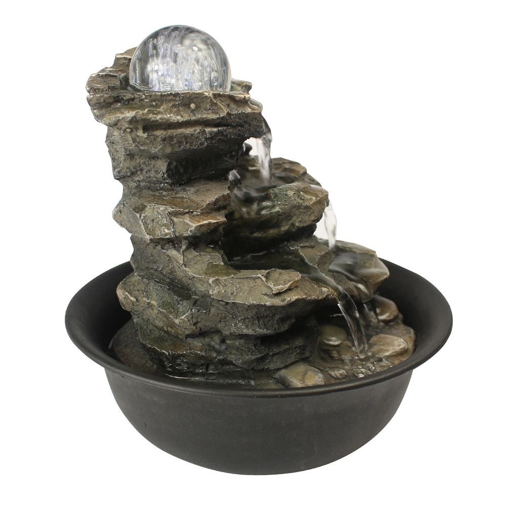 Rock Cascading Tabletop Water Fountain With Led Lights & Crystal Ball For Home Office Bedroom Relaxation