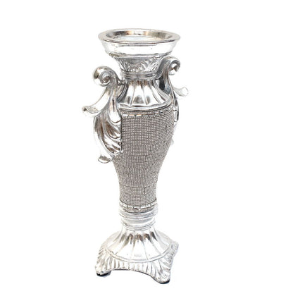 Ambrose Chrome Plated Crystal Embellished Ceramic Candlestick Holder (6 In. X 4 In. X 11. 5 In.)