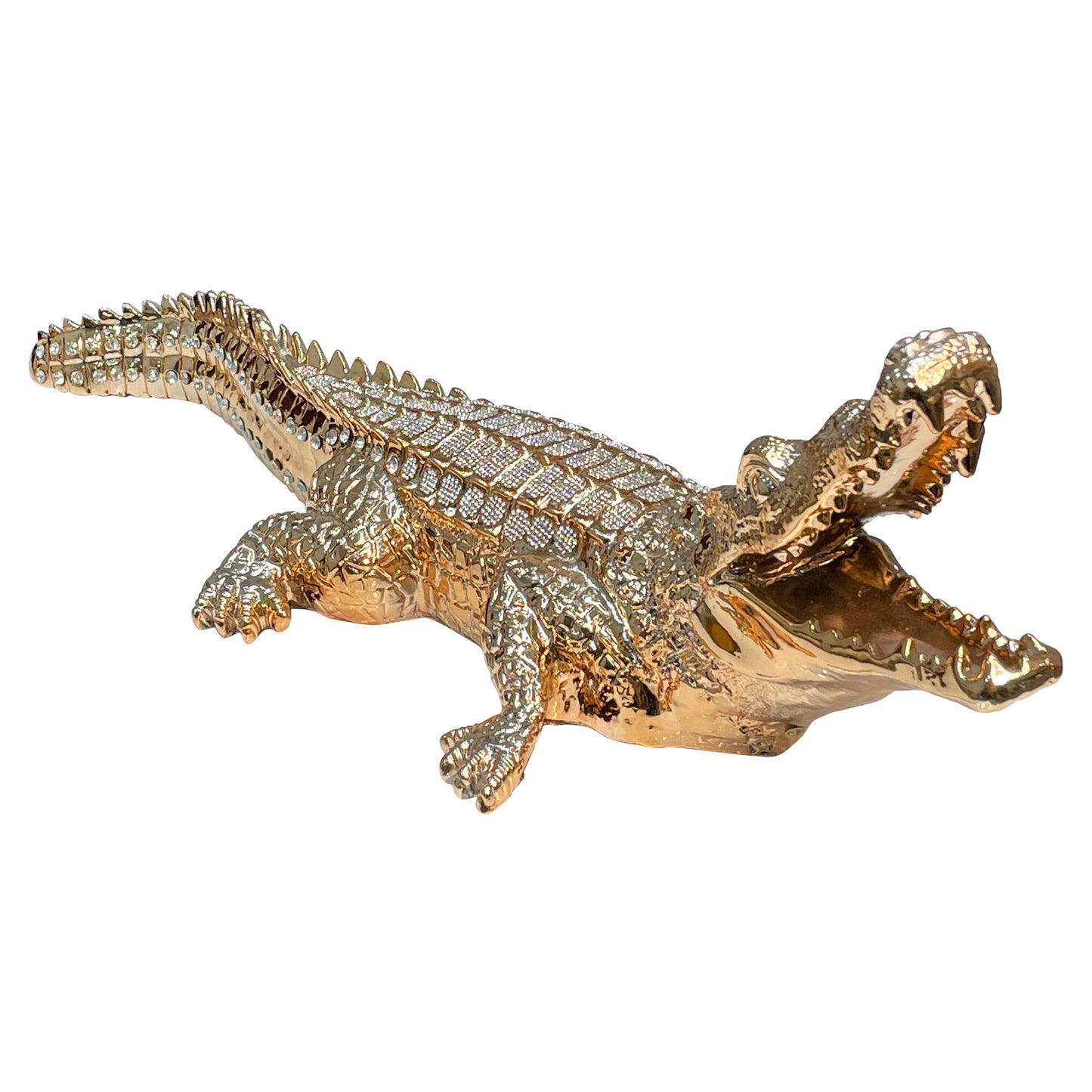 Ambrose Diamond Encrusted Gold Plated Crocodile (34" X 10. 5"W X 9"H)