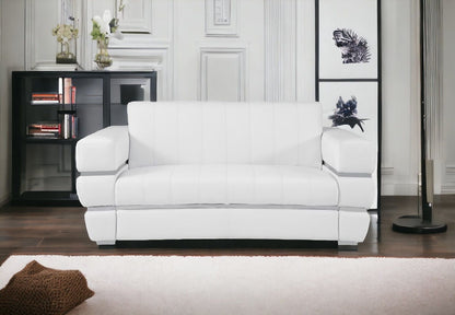 Italian Leather Loveseat - White / Silver