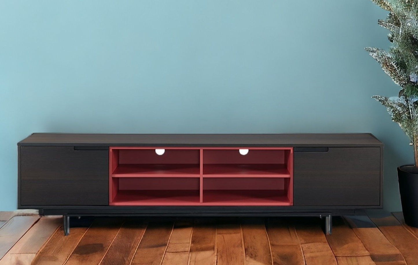 Aluminum Cabinet Enclosed Storage TV Stand - Red / Black