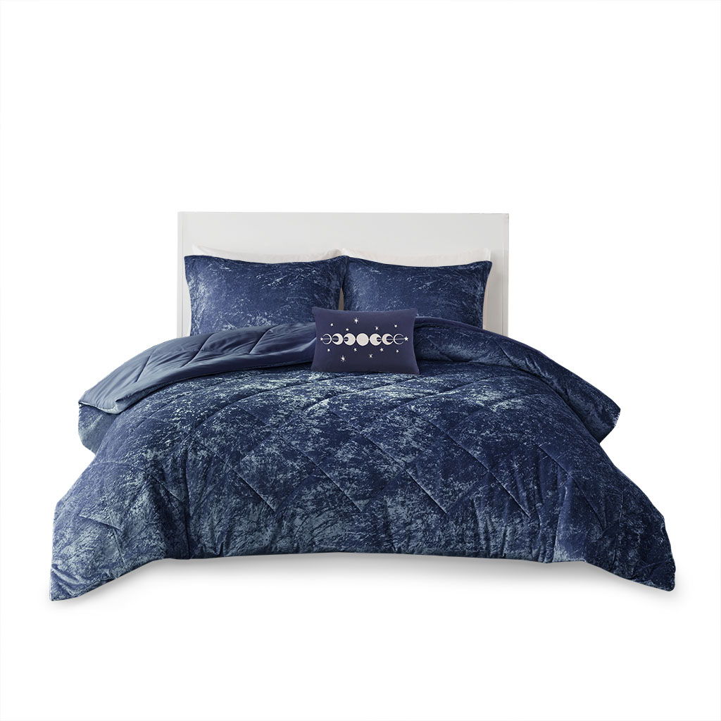 Felicia Twin Long Velvet Comforter Set - Blue