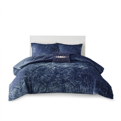 Felicia Twin Long Velvet Comforter Set - Blue