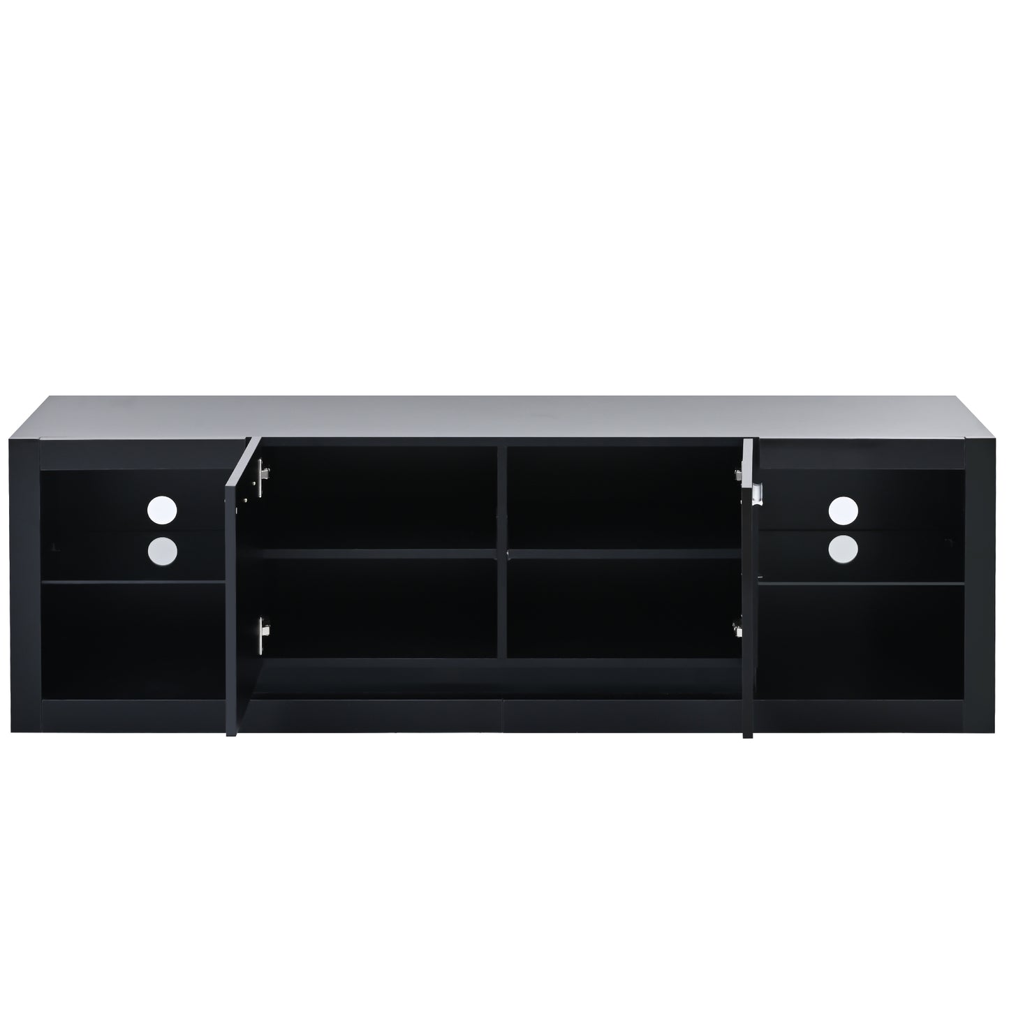 ON-TREND Modern TV Stand with 2 Tempered Glass Shelves, High Gloss Entertainment Center for TVs Up to 70'', Elegant TV Cabinet with LED Color Changing Lights for Living Room, Black