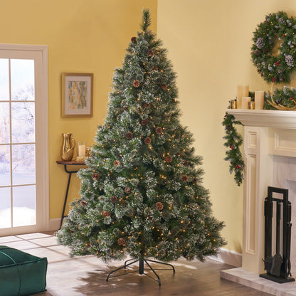 9' Cashmere And Snow Bristle Mixed Tree With 105 Pine Cones And 1200Clear Lights - Ul, 2317Tips, Dia:69