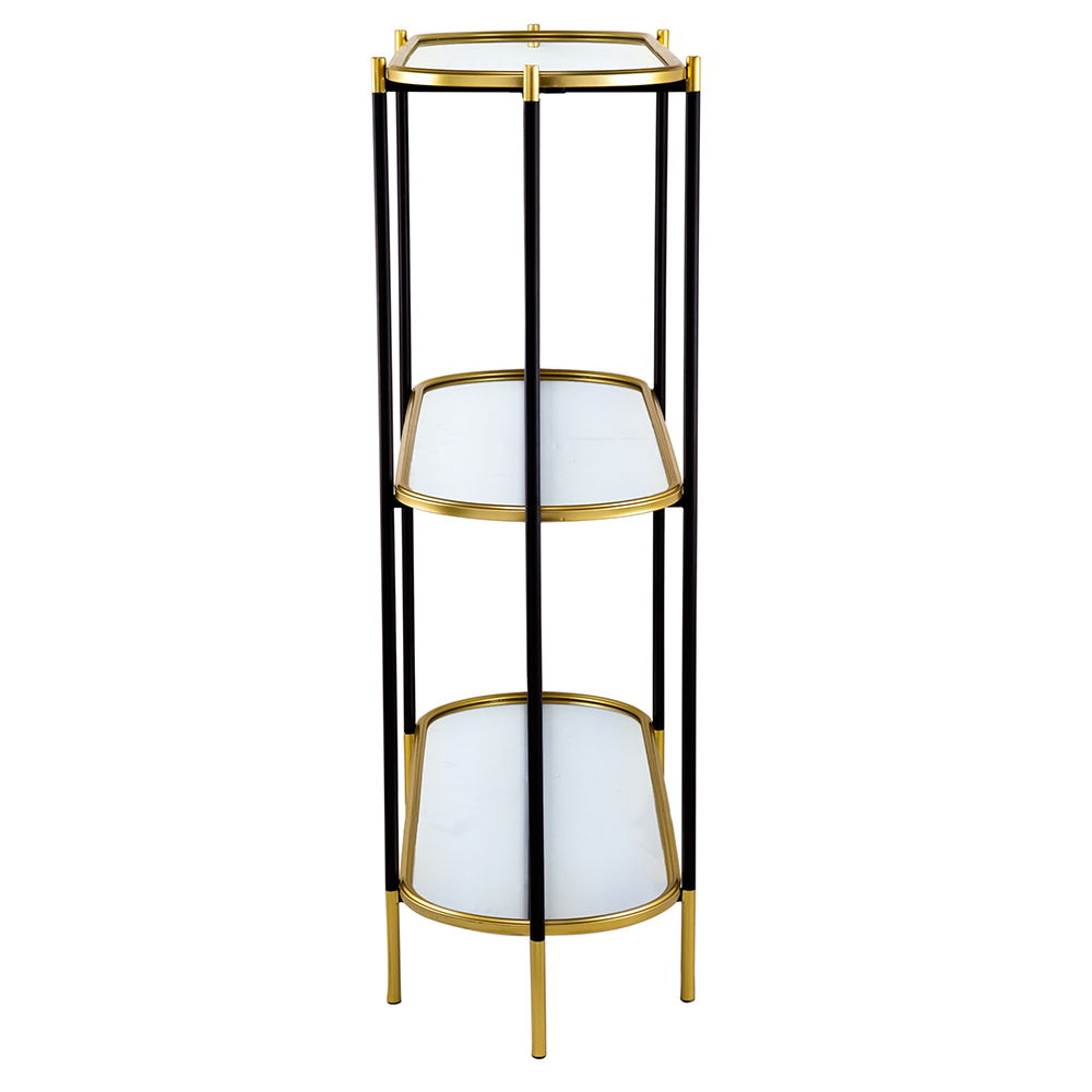 3 Tier Metal Console Table Mirrored Shelf - Black / Gold