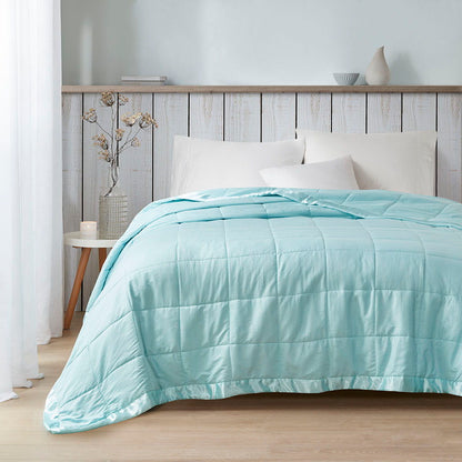 Oversized Down Alternative Blanket With Satin Trim - Aqua