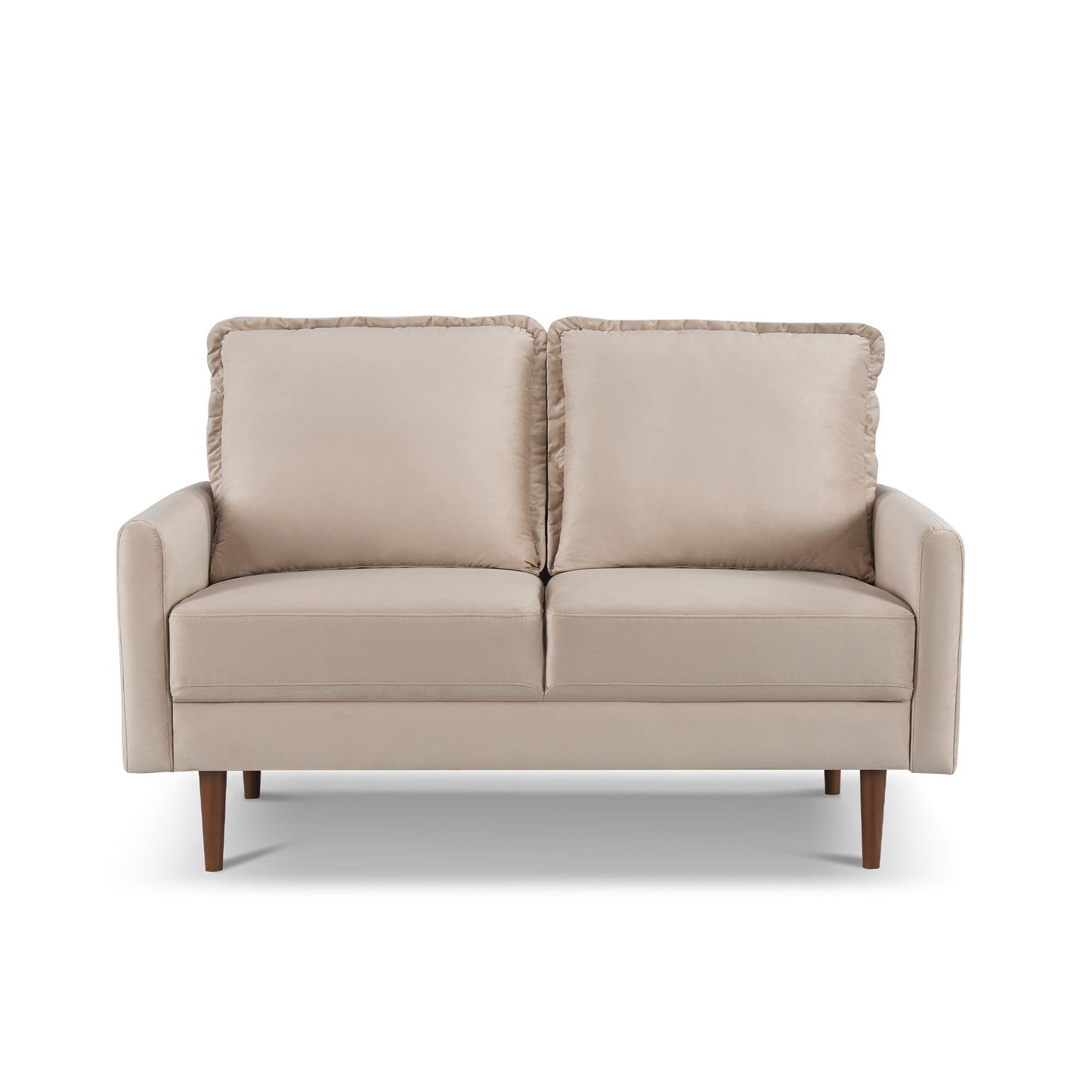 Brown Velvet Loveseat - Dark / Beige