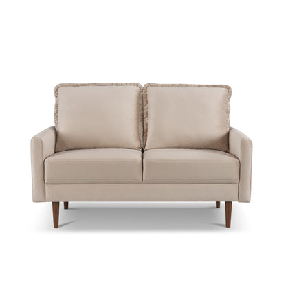 Brown Velvet Loveseat - Dark / Beige