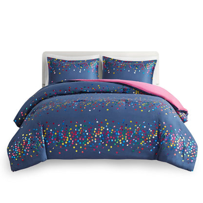 Rainbow Iridescent Metallic Dot Comforter Set - Navy