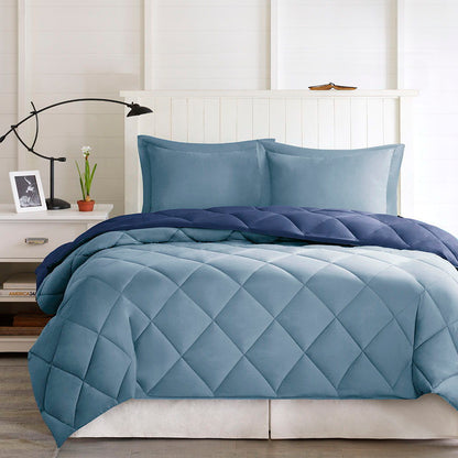 Twin Long Larkspur 3M Scotchgard Diamond Quilting Reversible Down Alternative Comforter Set - Blue