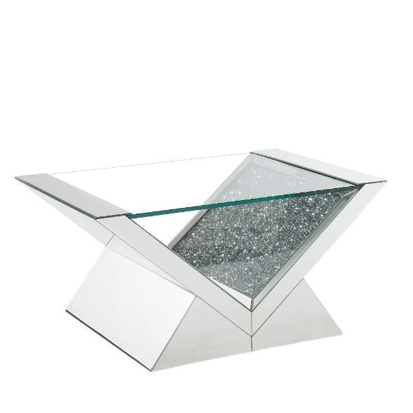 Noralie - Coffee Table - Clear Glass, Mirrored & Faux Diamonds