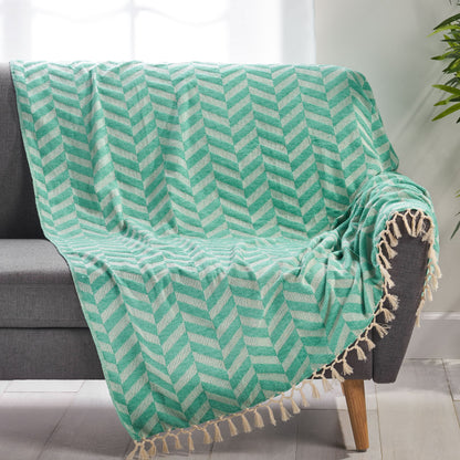 Handloom Cotton Chaneel Throw - Teal