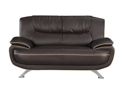 Faux Leather Love Seat - Silver / Brown