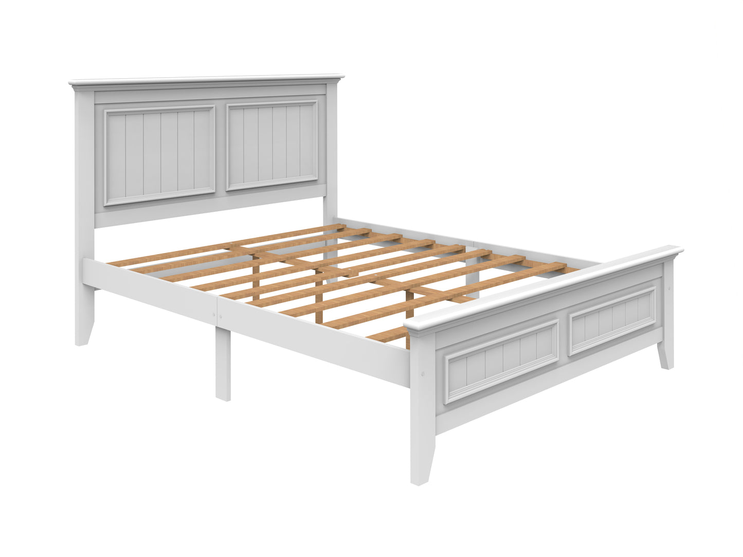 Modern Country Inspired Solid Wood Bed, Queen Size Bed Frame, Timeless Design & Elegant With Embellish Details Featuring Unique Aesthetics Wooden Bed by Bolivar Series. Paint Sprayed Finishing