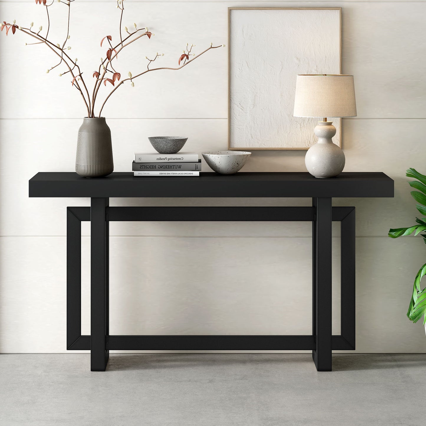 Gewnee - Contemporary Console Table With Two Open Shelves - Black