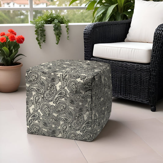 Polyester Cube Paisley Indoor Outdoor Pouf Ottoman - Gray