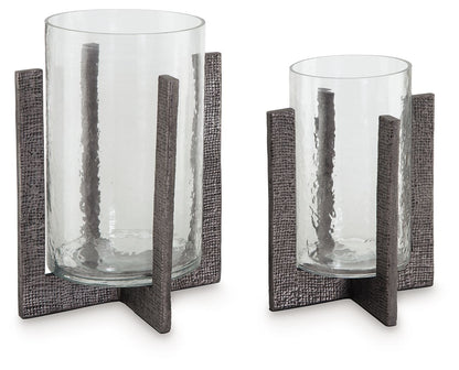 Garekton - Clear / Pewter Finish - Candle Holder Set (Set of 2)