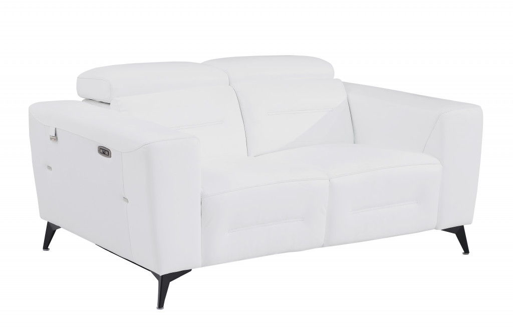 Italian Leather Power Reclining Loveseat - White / Black