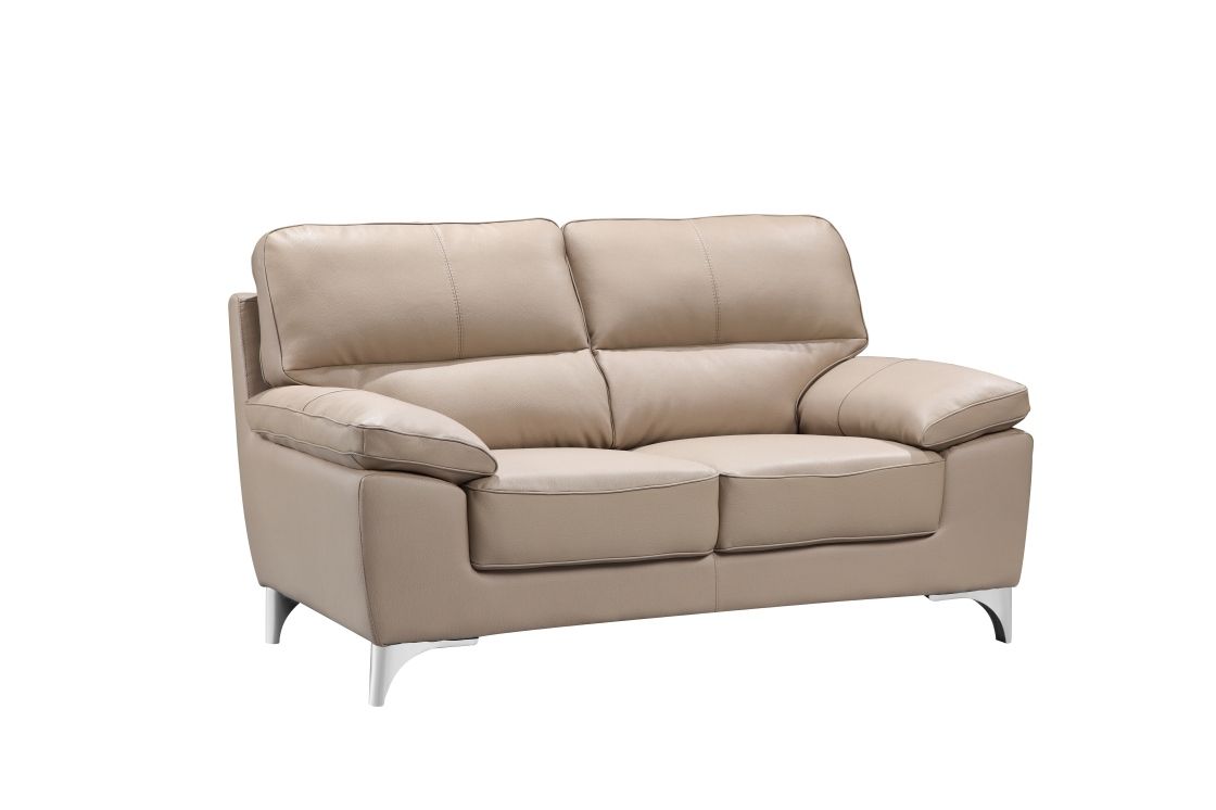 Faux Leather Love Seat - Silver / Beige