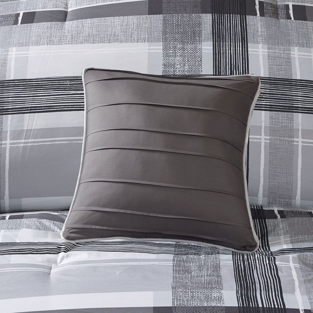 Rudy - Twin Long Plaid Comforter Set - Gray