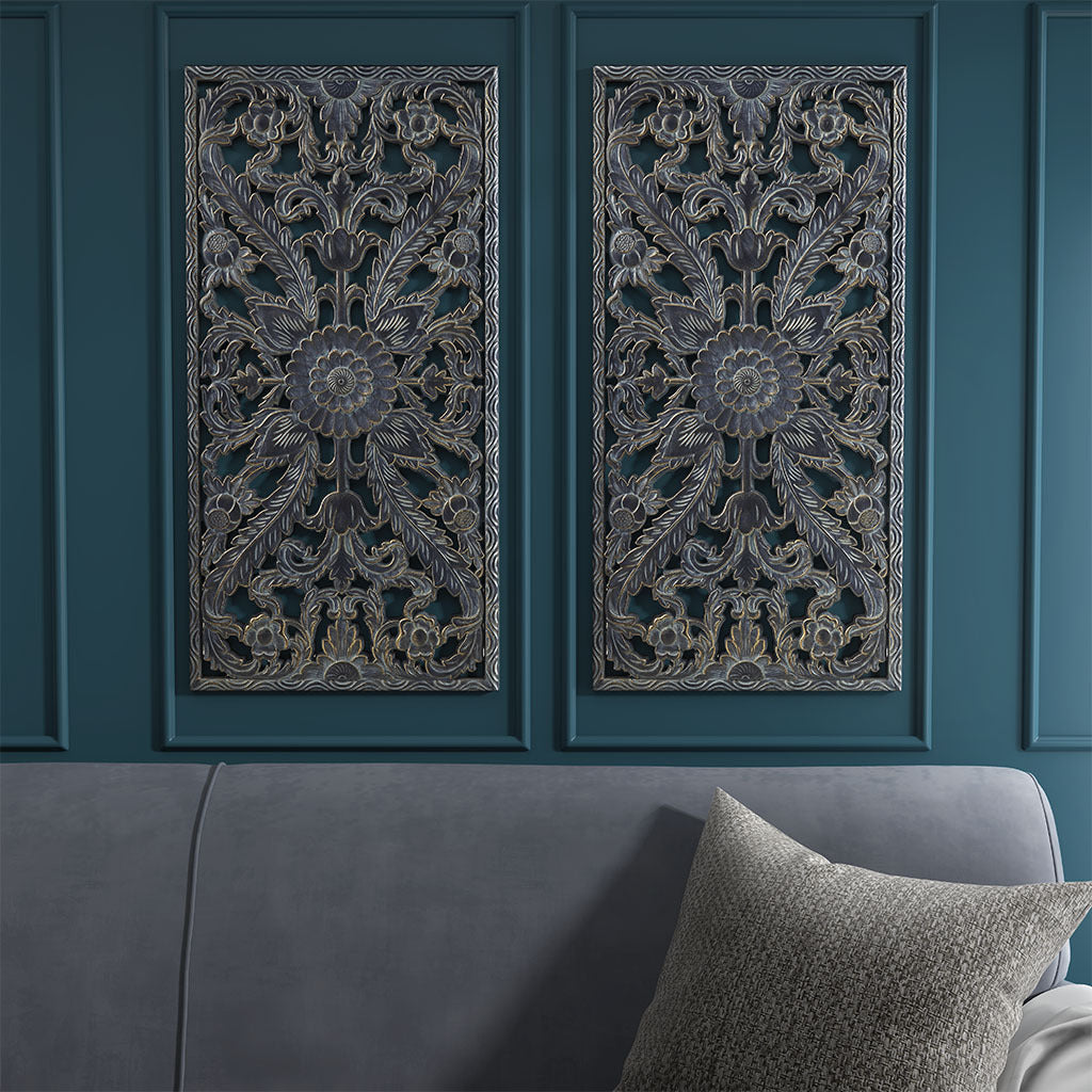 Botanical Panel Distressed Carved Wood 2-piece Wall Decor Set