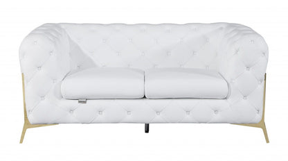 Italian Leather Loveseat - White / Gold