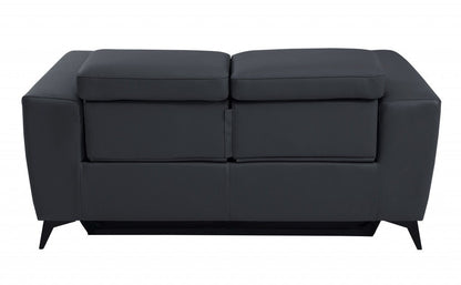 Italian Leather Power Reclining Loveseat - Gray / Black