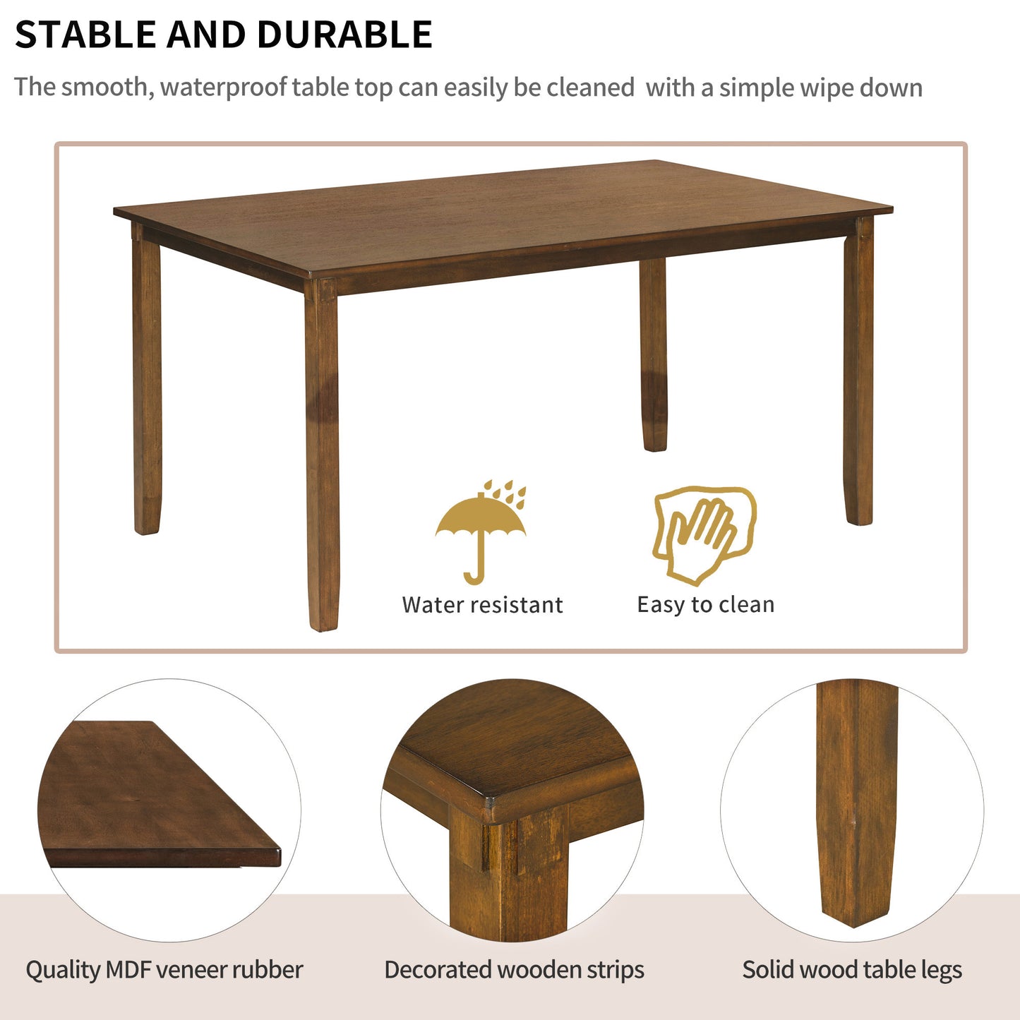 TREXM 6-Piece Kitchen Dining Table Set Wooden Rectangular Dining Table, 4 Fabric Chairs and Bench Family Furniture (Natural Cherry)