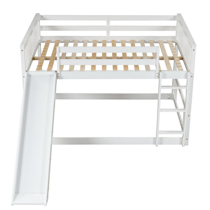 Full over Full Bunk Bed with Slide and Ladder in White Color