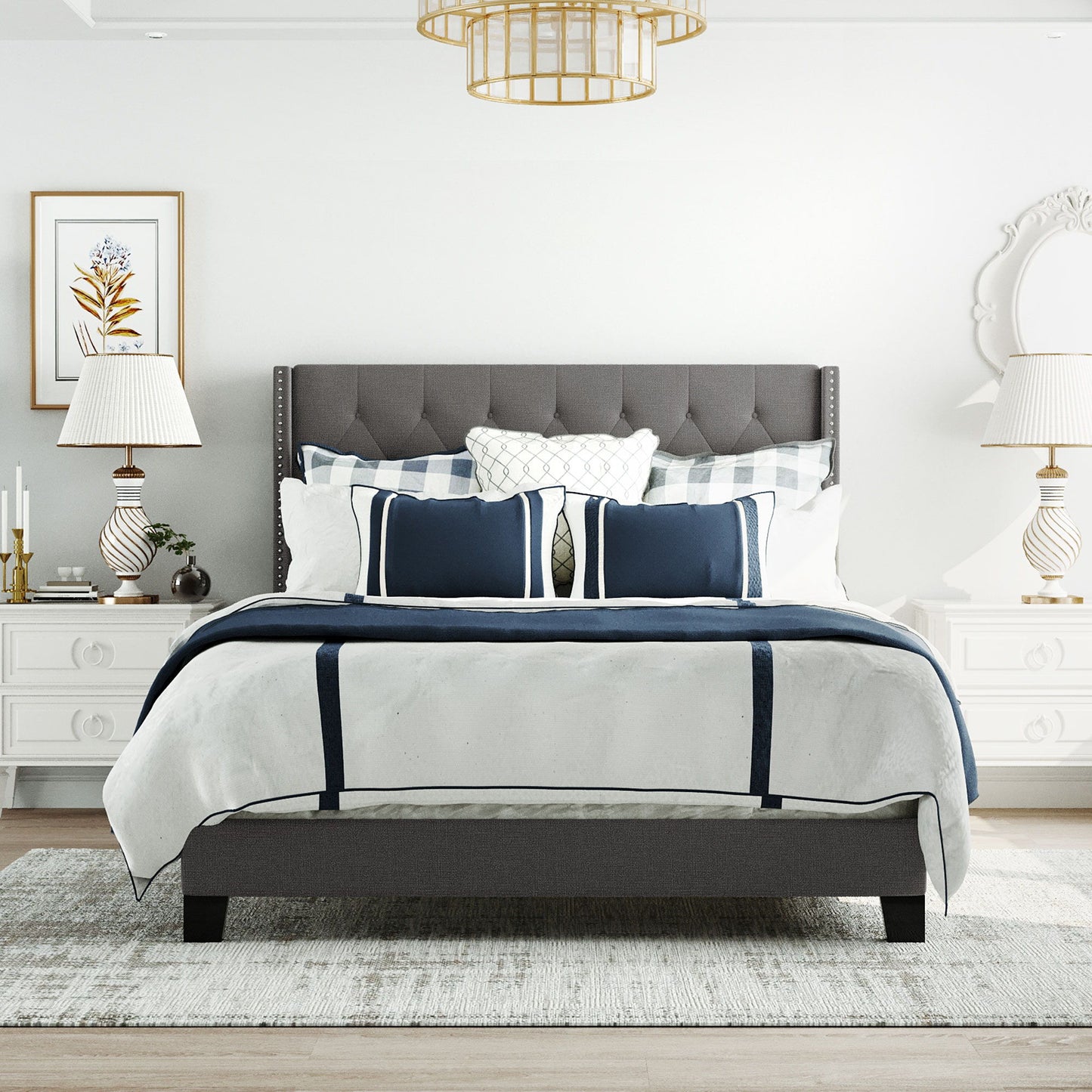 Upholstered Platform Bed With Classic Headboard, No Box Spring Needed