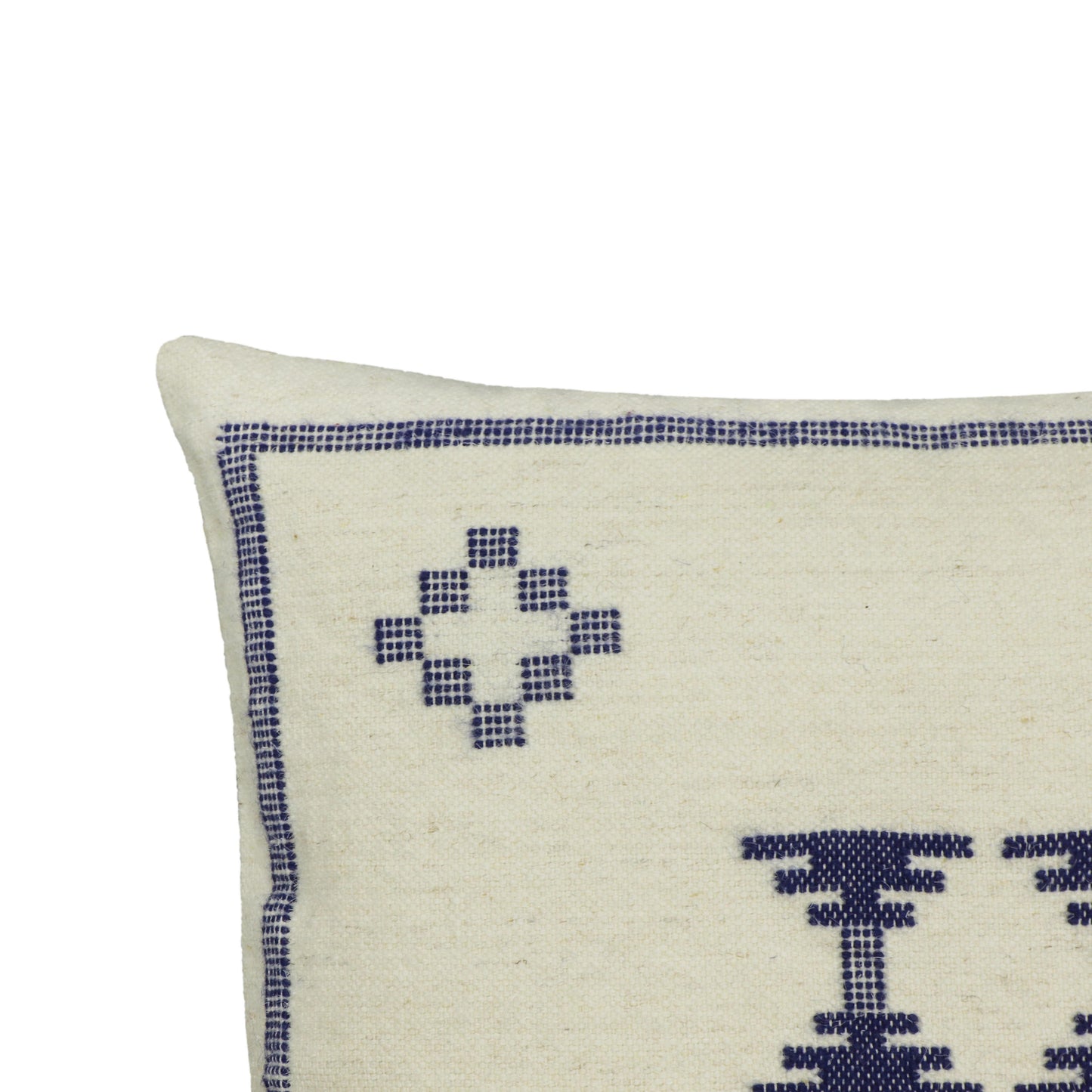 Aztec - Wool Square Accent Cushion - Cream / Indigo