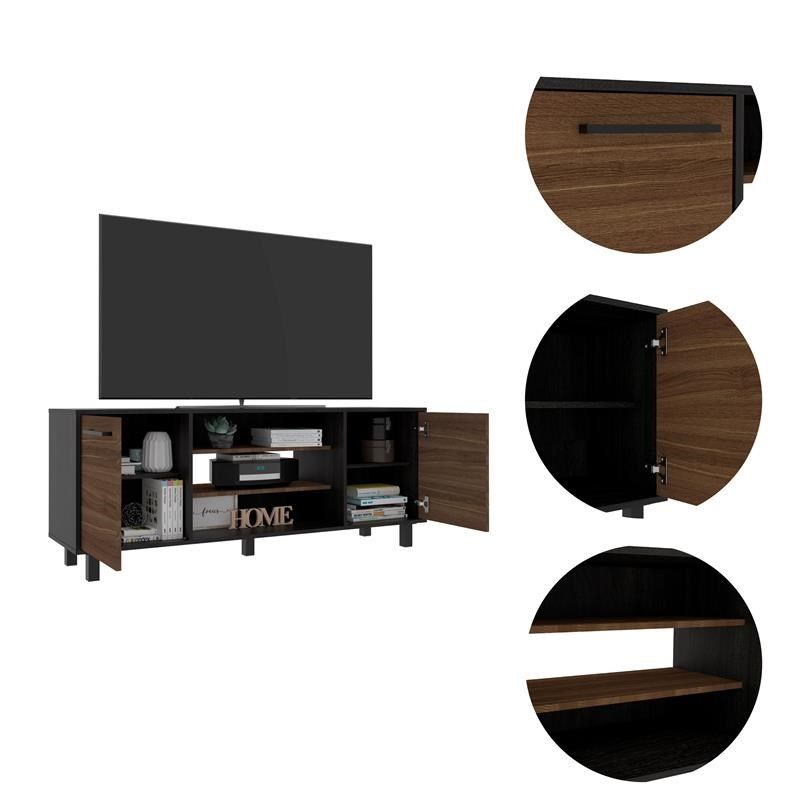 Particle Board Open Shelving TV Stand - Brown / Black