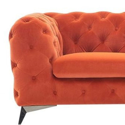 Tufted Velvet Chesterfield Love Seat - Orange / Black