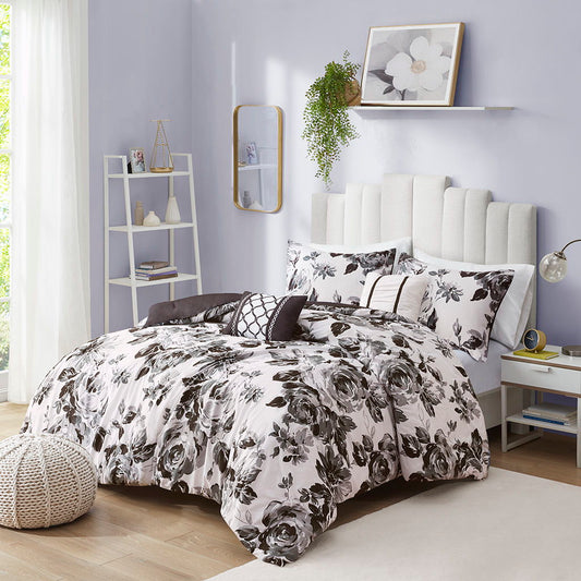 Dorsey Floral Print Comforter Set - Gray