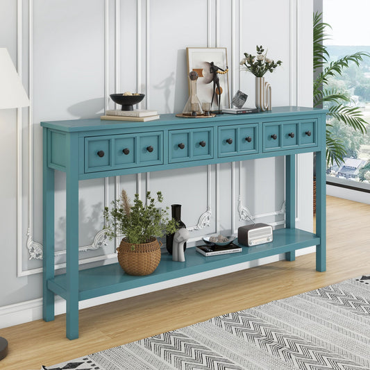 Rustic Entryway Console Table Long Sofa Table With Two Different Size Drawers And Bottom Shelf For Storage