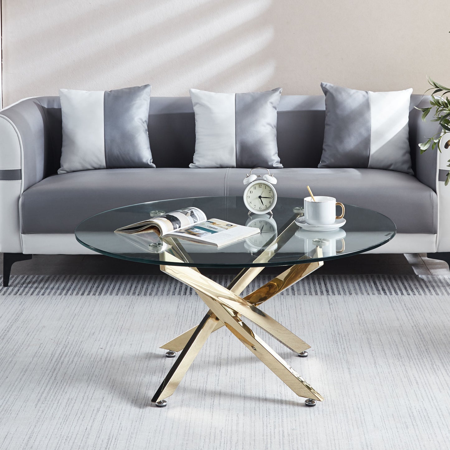 Modern Round Tempered Glass Coffee Table With Chrome Legs