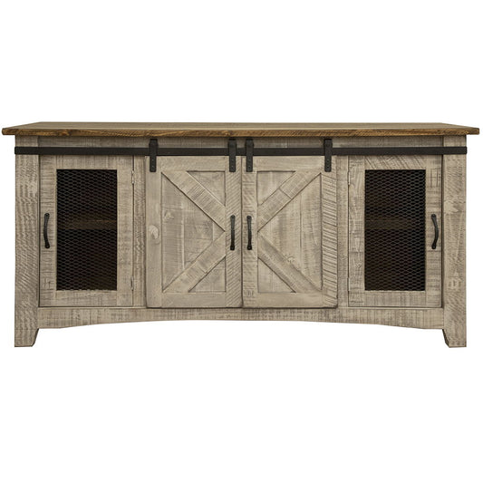 Solid Wood Cabinet Enclosed Storage, Distressed TV Stand - Gray