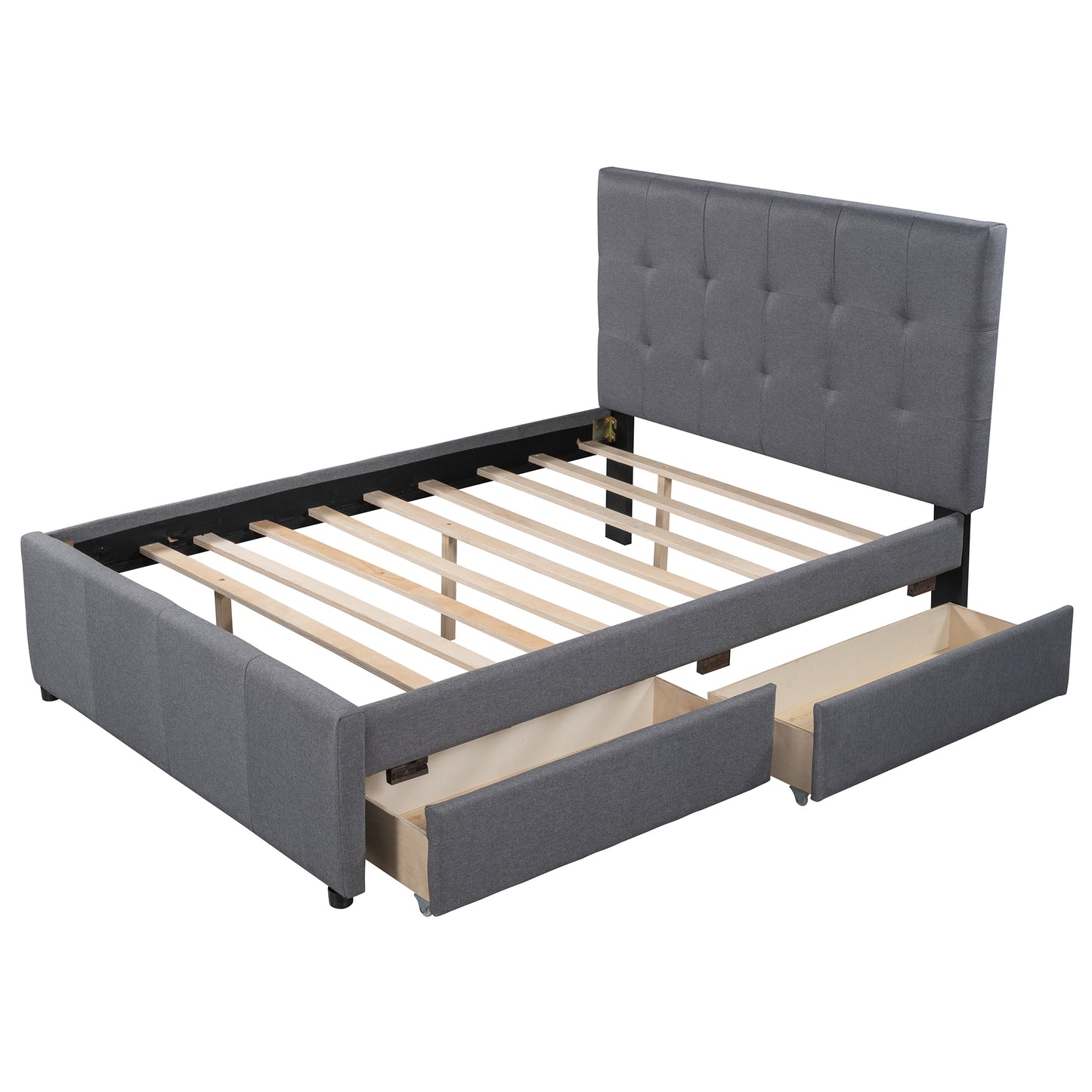 Linen Upholstered Platform Bed With Headboard and Two Drawers, Full(Old SKU: SM000505AAE)