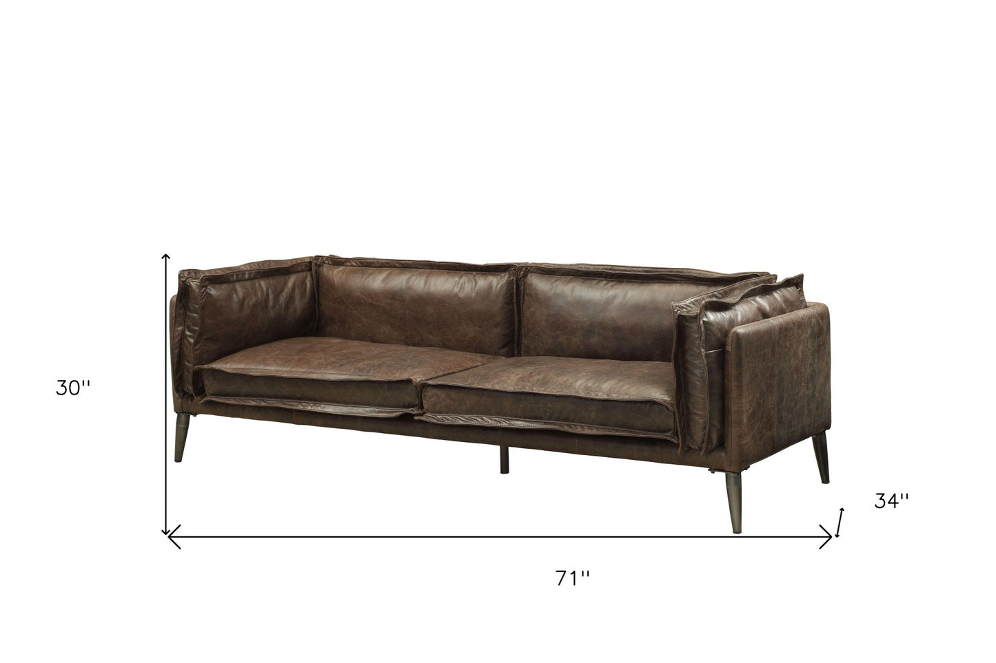 Top Grain Leather Loveseat - Chocolate / Silver