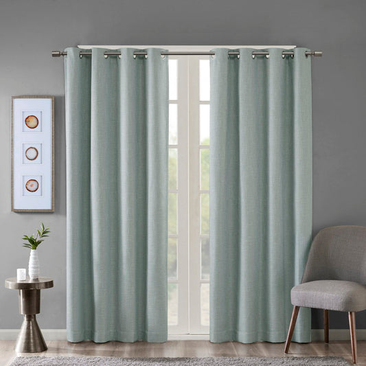 Printed Heathered Blackout Grommet Top Curtain Panel - Dusty Seafoam