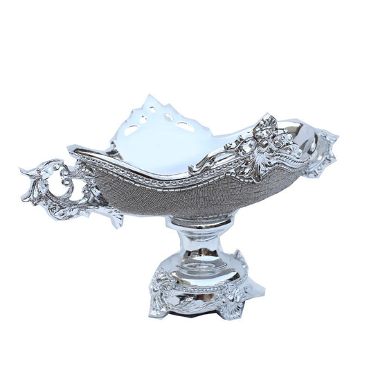 Ambrose Chrome Plated Crystal Embellished, Fruit Platter - Silver