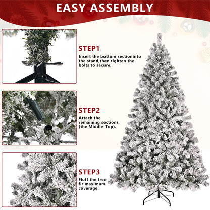 6Ft Prelit Flocked Christmas Tree With 1000 Branch Tips, 250 Warm White Lights