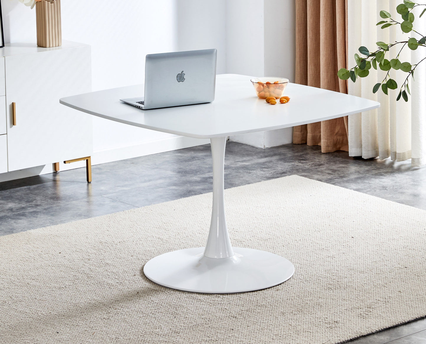 Table Mid-Century Dining Table For 4-6 People With Round MDF Table Top, Pedestal Dining Table, End Table Leisure Coffee Table