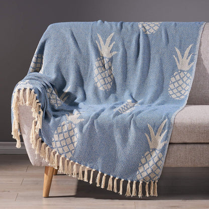 Pre Dyed Cotton Throw - Light Blue / Natural