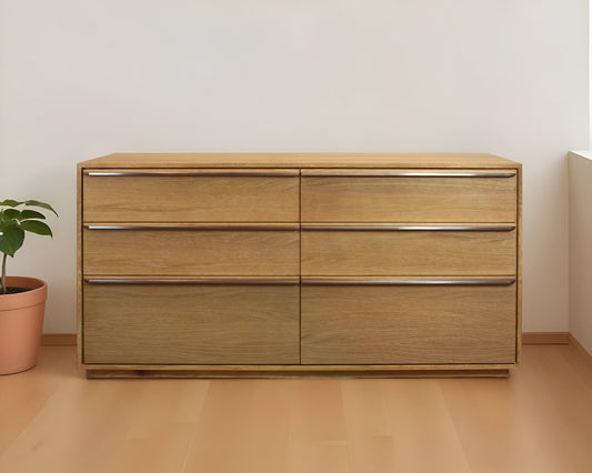 Solid Wood Six Drawer Double Dresser - Natural