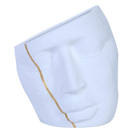 Ceramic Face Sculpture Vase In White With Gold Accent - Unique And Eye-Catching Home Decor