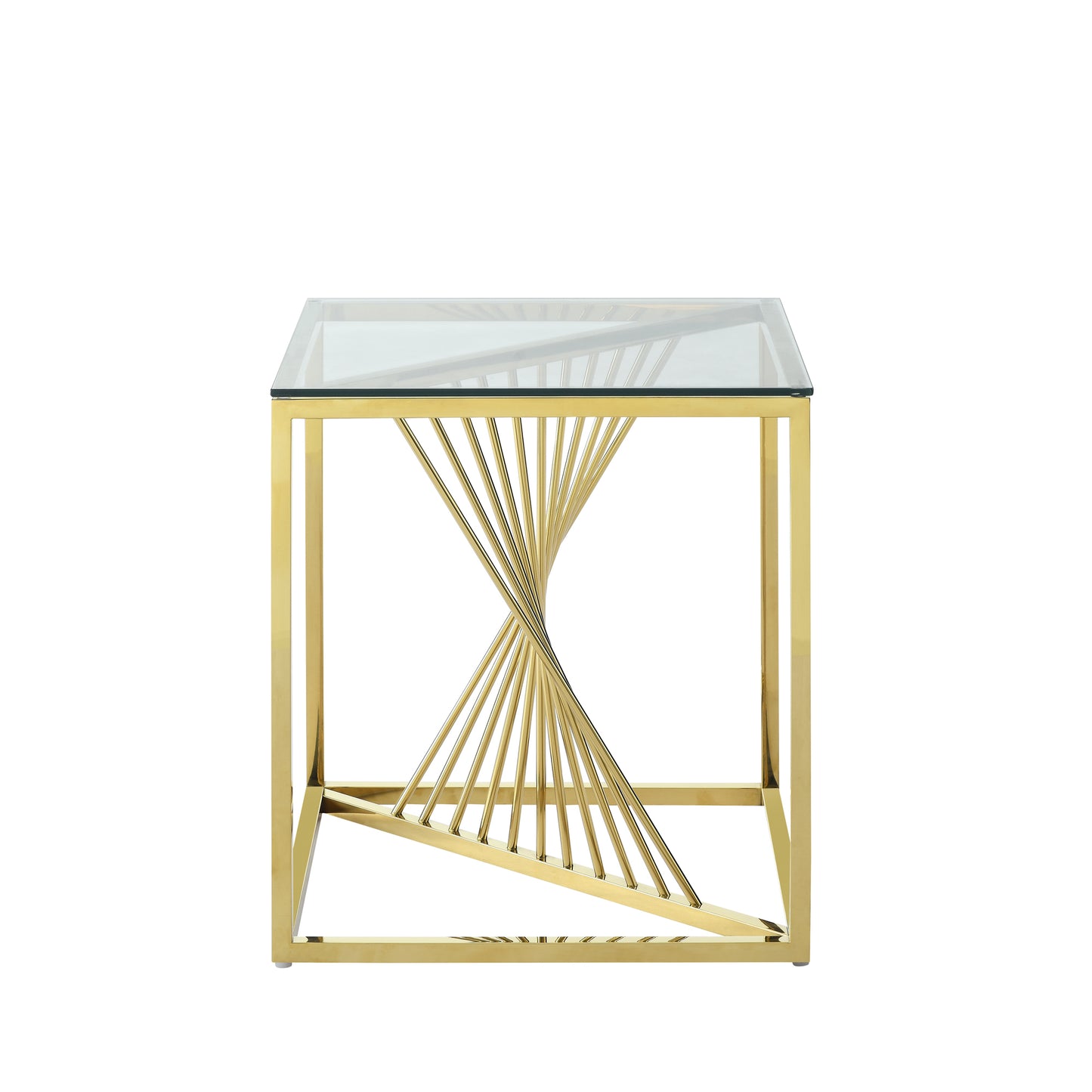 20 Inch Modern Glass End Table with Geometric Metal Frame, Accent Table Nightstand Furniture Corner Table for Living Room,Home Office,Bedroom - Gold