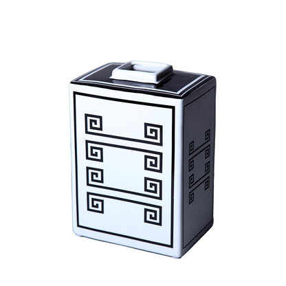 Rectangular Ceramic Decorative Jar With White And Black Geometric Design